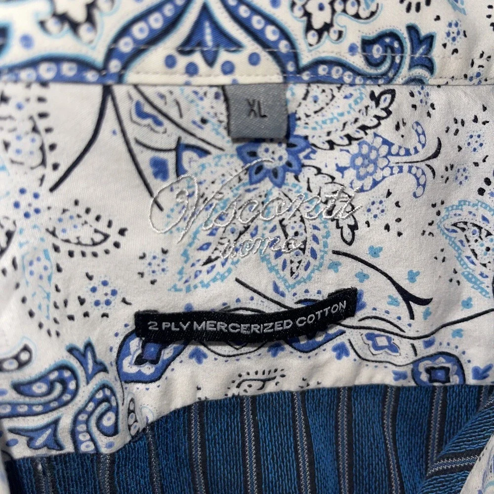 Luchiano Visconti Men's XL Blue Striped French Cuff Dress Shirt Cotton